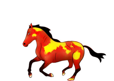 Horse in red, yellow and black colors on a white background