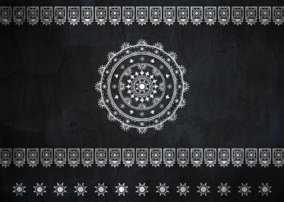 Vector drawing of a mandala on a dark stone background