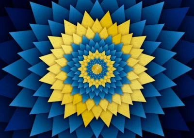 Vector geometric and spikey paper cut flower in blue and yellow