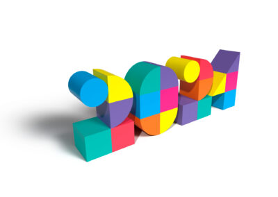 Geometric number 2024 rendered in colorful 3D